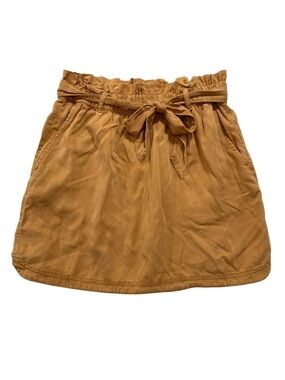 Nicole Miller Lyocell Mini Skirt Tan Brown Belted Elastic Waist Medium